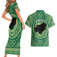 Personalized Carmarthenshire Wales Couples Matching Short Sleeve Bodycon Dress and Hawaiian Shirt Map and Emblem Celtic Style - Wonder Print Shop