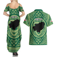 Personalized Carmarthenshire Wales Couples Matching Summer Maxi Dress and Hawaiian Shirt Map and Emblem Celtic Style - Wonder Print Shop
