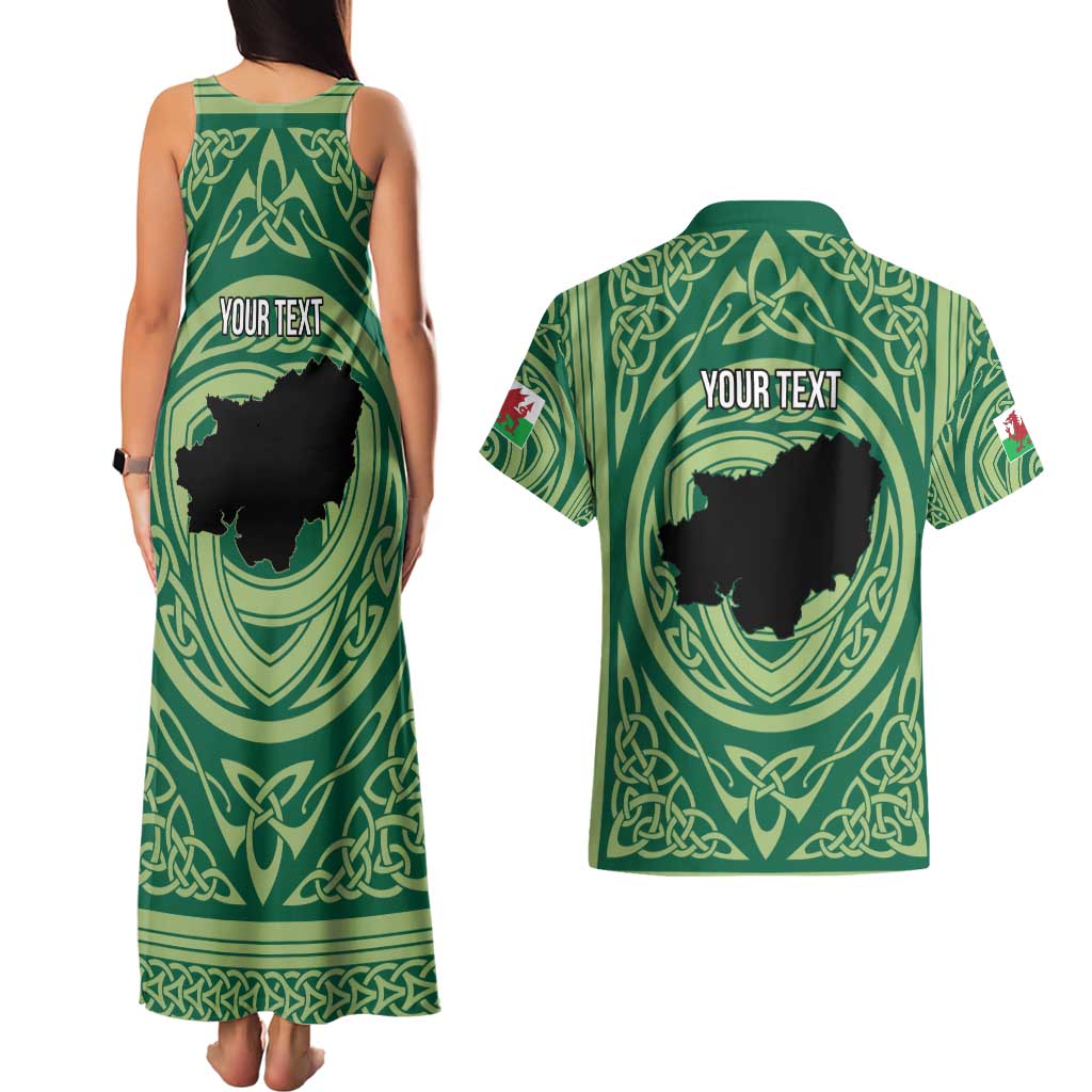 Personalized Carmarthenshire Wales Couples Matching Tank Maxi Dress and Hawaiian Shirt Map and Emblem Celtic Style - Wonder Print Shop