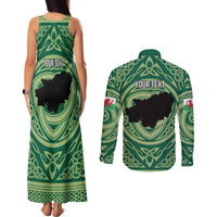 Personalized Carmarthenshire Wales Couples Matching Tank Maxi Dress and Long Sleeve Button Shirt Map and Emblem Celtic Style - Wonder Print Shop