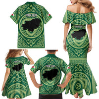 Personalized Carmarthenshire Wales Family Matching Mermaid Dress and Hawaiian Shirt Map and Emblem Celtic Style - Wonder Print Shop