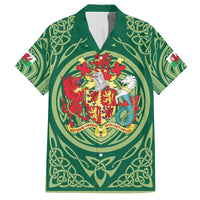 Personalized Carmarthenshire Wales Family Matching Off The Shoulder Long Sleeve Dress and Hawaiian Shirt Map and Emblem Celtic Style - Wonder Print Shop