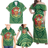 Personalized Carmarthenshire Wales Family Matching Off Shoulder Maxi Dress and Hawaiian Shirt Map and Emblem Celtic Style - Wonder Print Shop