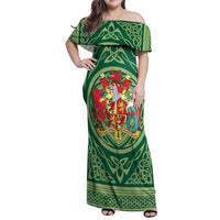 Personalized Carmarthenshire Wales Family Matching Off Shoulder Maxi Dress and Hawaiian Shirt Map and Emblem Celtic Style - Wonder Print Shop