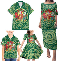 Personalized Carmarthenshire Wales Family Matching Puletasi and Hawaiian Shirt Map and Emblem Celtic Style - Wonder Print Shop