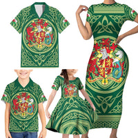 Personalized Carmarthenshire Wales Family Matching Short Sleeve Bodycon Dress and Hawaiian Shirt Map and Emblem Celtic Style - Wonder Print Shop