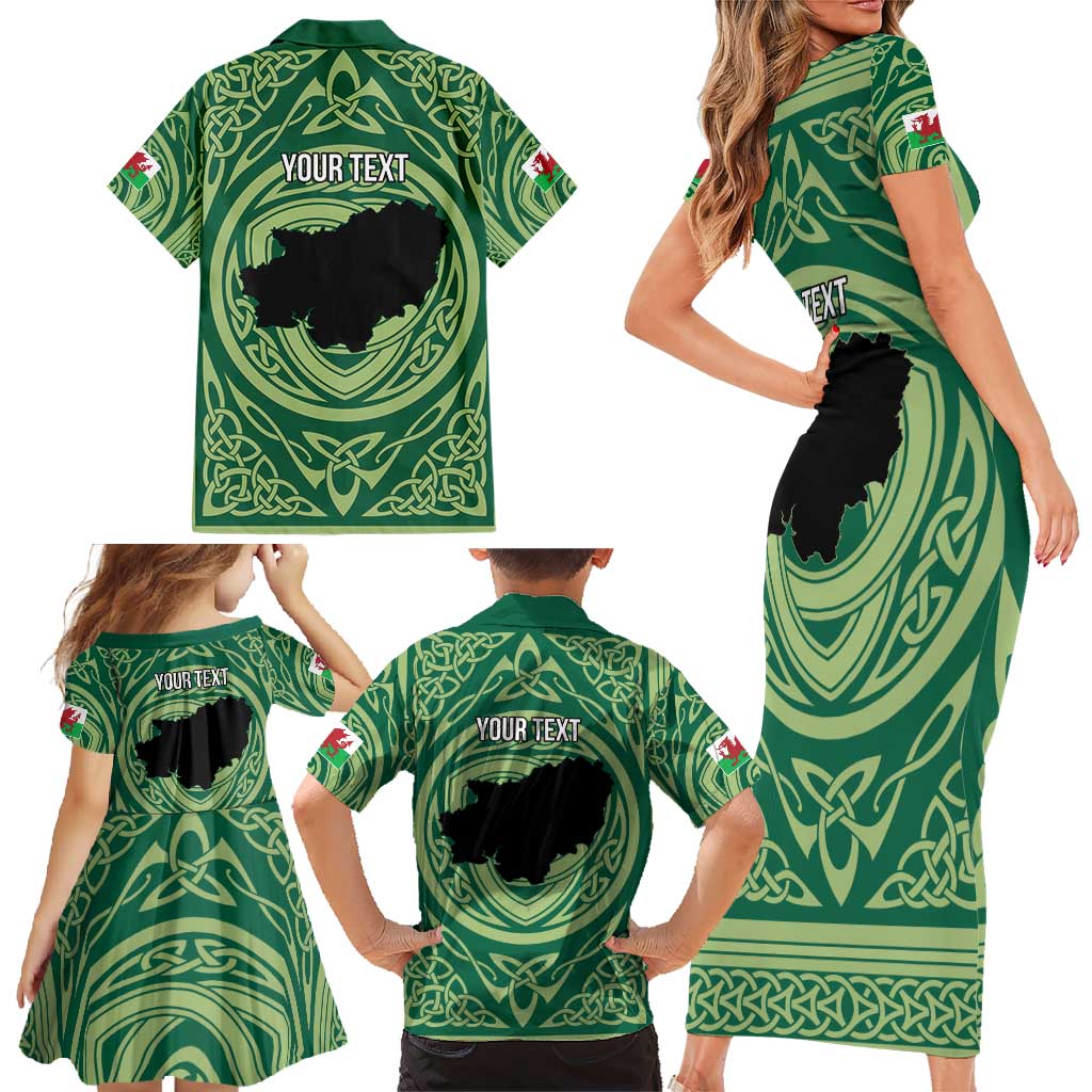 Personalized Carmarthenshire Wales Family Matching Short Sleeve Bodycon Dress and Hawaiian Shirt Map and Emblem Celtic Style - Wonder Print Shop