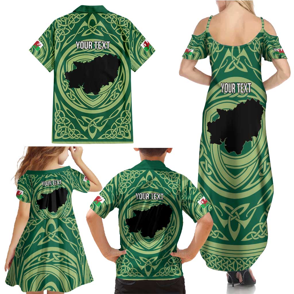 Personalized Carmarthenshire Wales Family Matching Summer Maxi Dress and Hawaiian Shirt Map and Emblem Celtic Style - Wonder Print Shop
