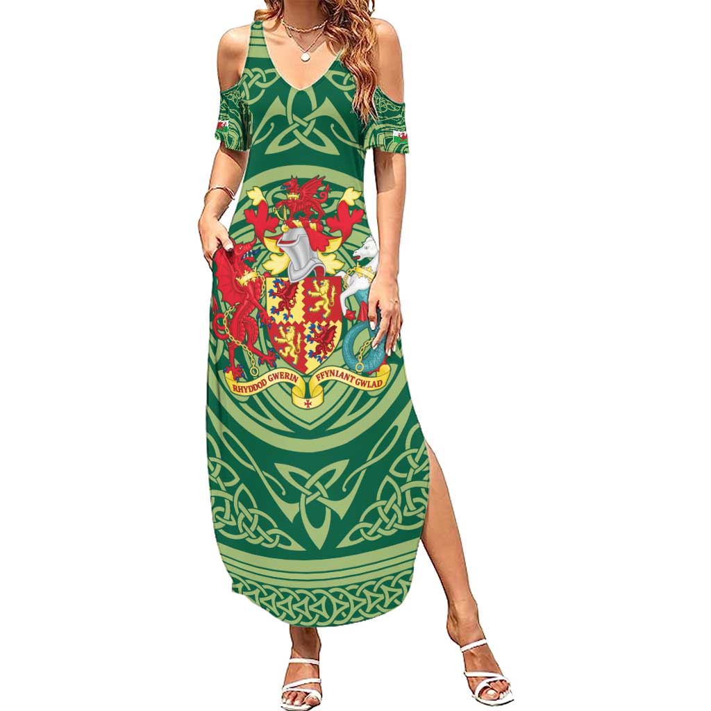 Personalized Carmarthenshire Wales Family Matching Summer Maxi Dress and Hawaiian Shirt Map and Emblem Celtic Style - Wonder Print Shop