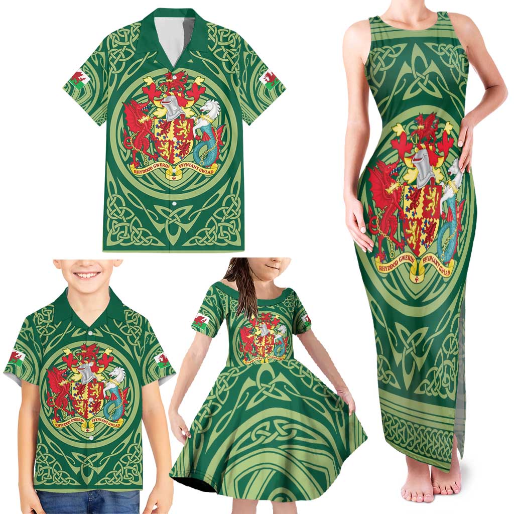 Personalized Carmarthenshire Wales Family Matching Tank Maxi Dress and Hawaiian Shirt Map and Emblem Celtic Style - Wonder Print Shop