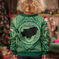 Personalized Carmarthenshire Wales Kid Ugly Christmas Sweater Map and Emblem Celtic Style - Wonder Print Shop
