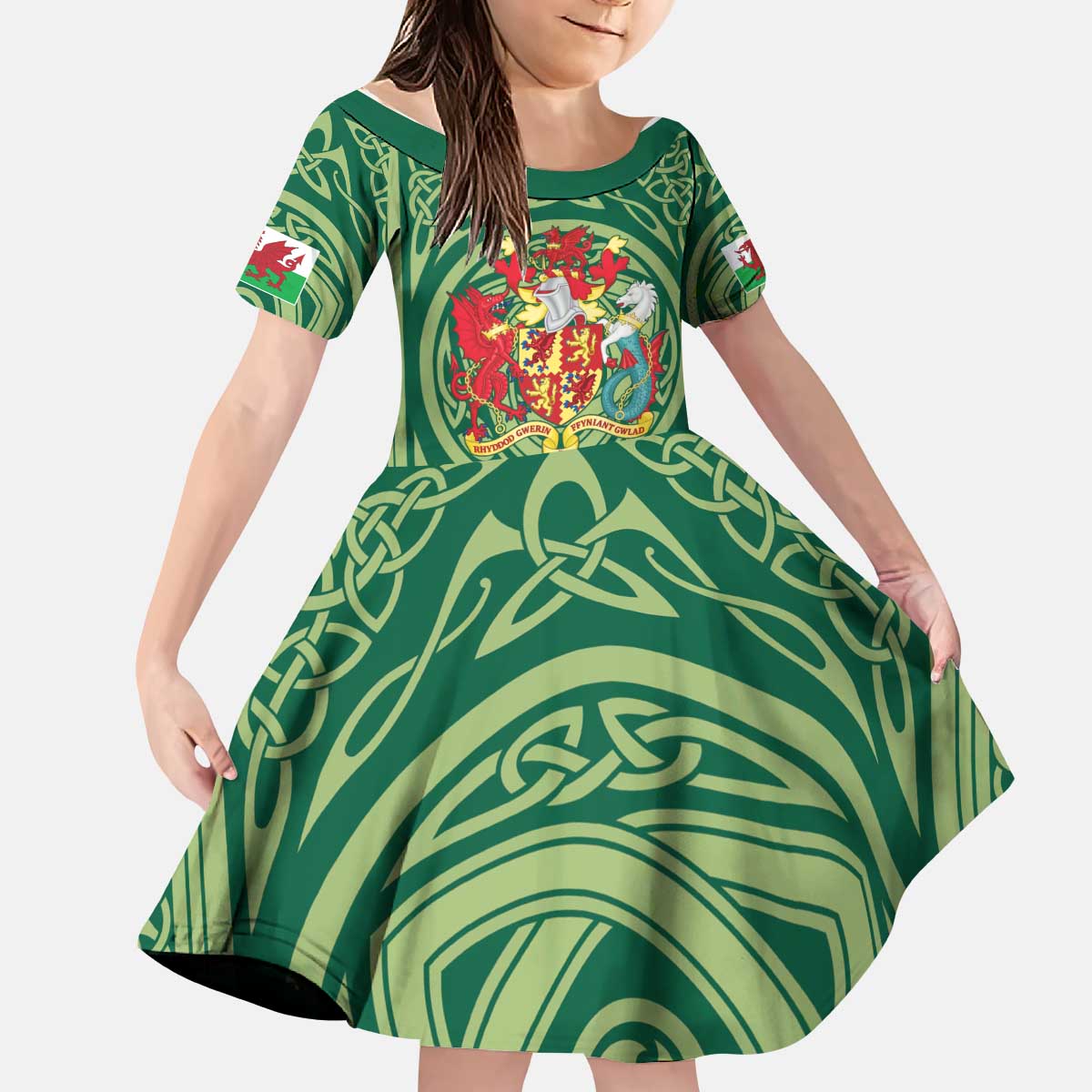 Personalized Carmarthenshire Wales Kid Short Sleeve Dress Map and Emblem Celtic Style - Wonder Print Shop