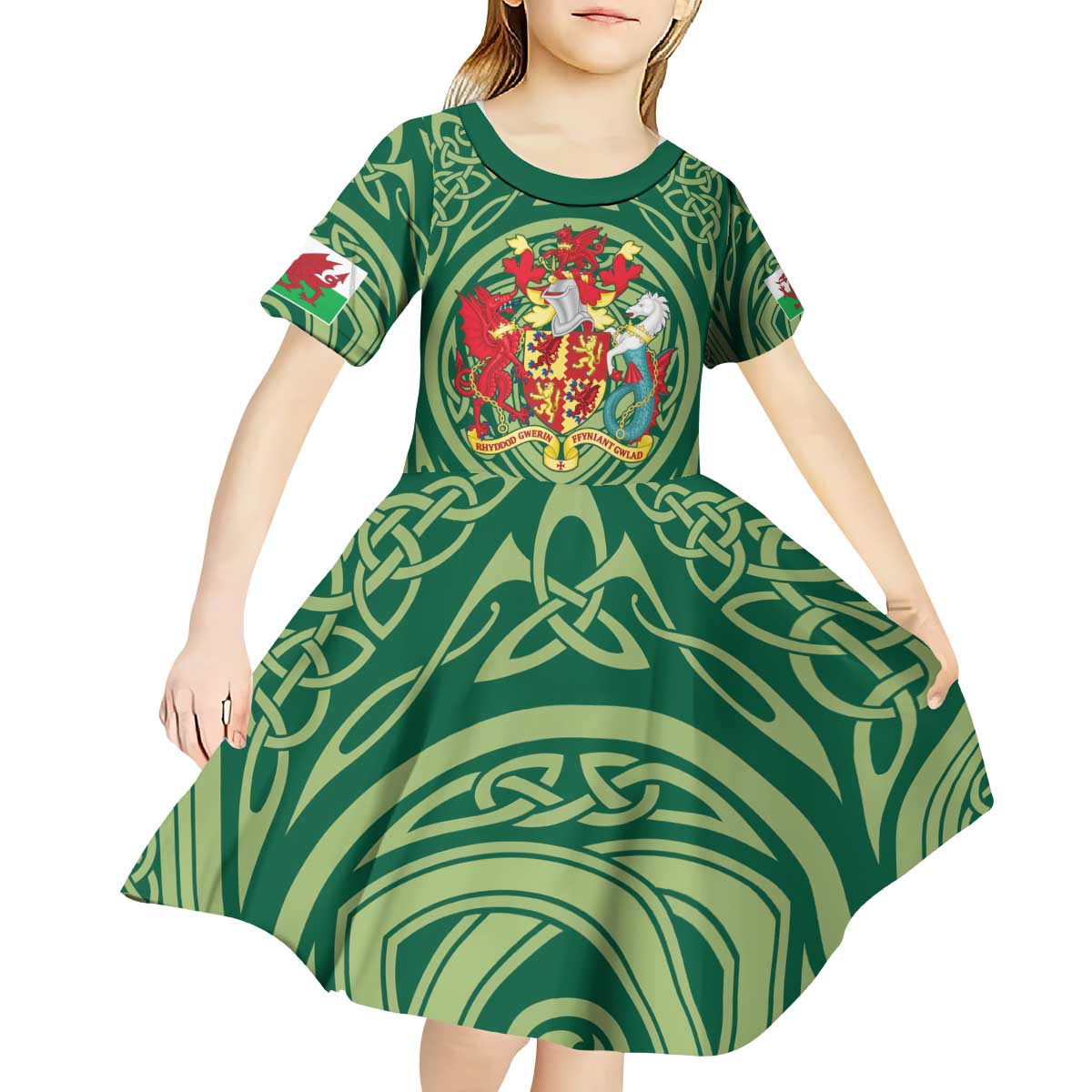 Personalized Carmarthenshire Wales Kid Short Sleeve Dress Map and Emblem Celtic Style - Wonder Print Shop
