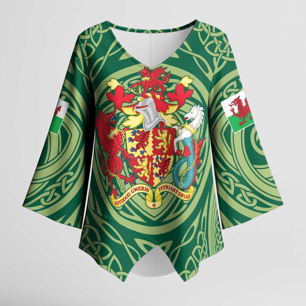 Personalized Carmarthenshire Wales Kimono Sleeve Blouse Map and Emblem Celtic Style - Wonder Print Shop
