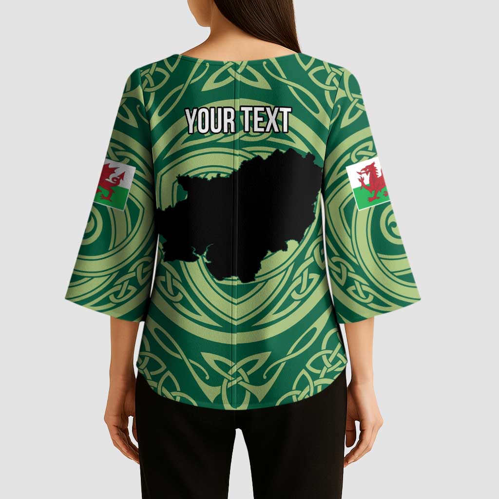 Personalized Carmarthenshire Wales Kimono Sleeve Blouse Map and Emblem Celtic Style - Wonder Print Shop