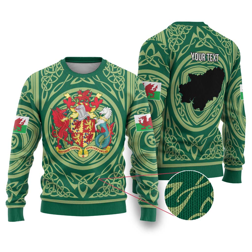 Personalized Carmarthenshire Wales Ugly Christmas Sweater Map and Emblem Celtic Style - Wonder Print Shop