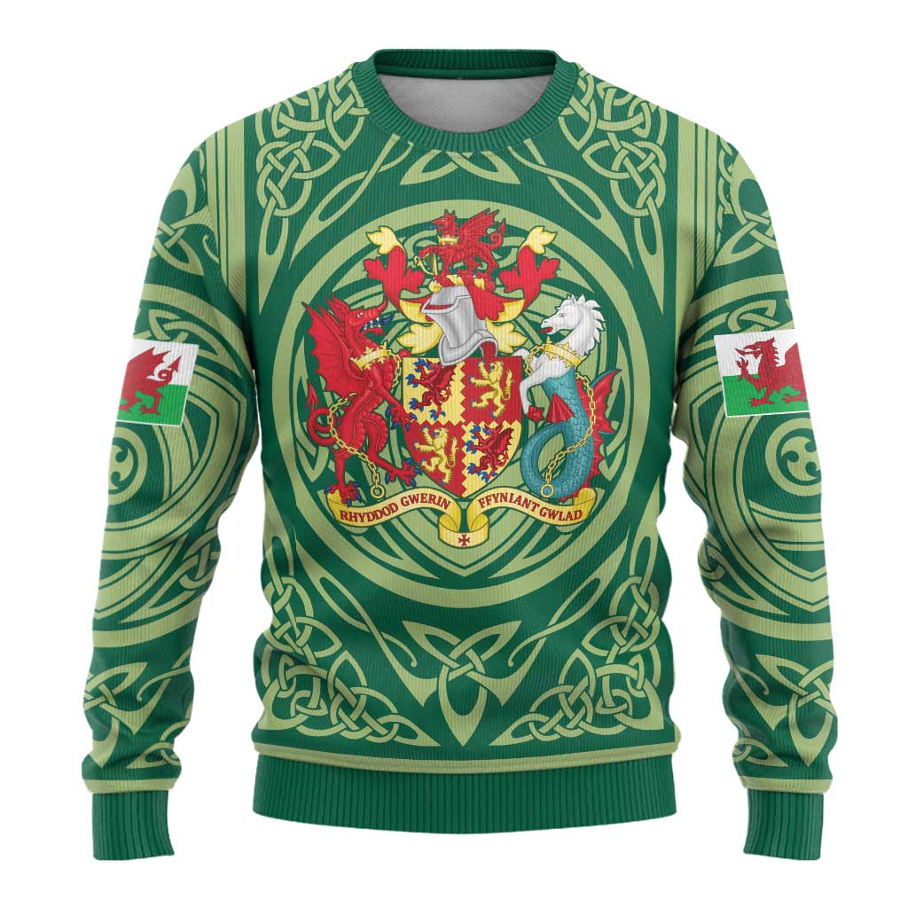 Personalized Carmarthenshire Wales Ugly Christmas Sweater Map and Emblem Celtic Style - Wonder Print Shop