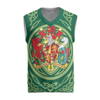 Personalized Carmarthenshire Wales Christmas Knitted V-Neck Vest Map and Emblem Celtic Style - Wonder Print Shop