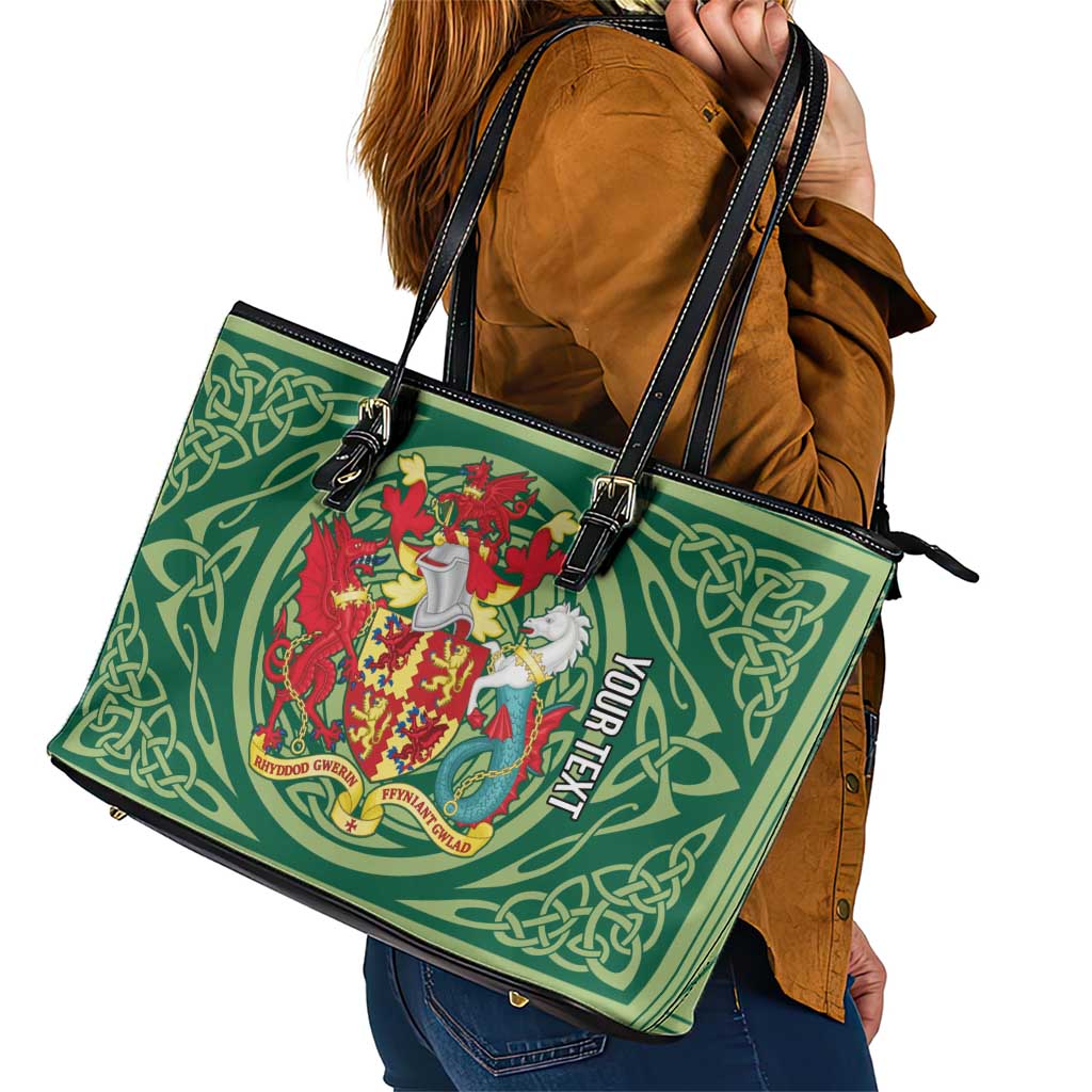 Personalized Carmarthenshire Wales Leather Tote Bag Map and Emblem Celtic Style - Wonder Print Shop