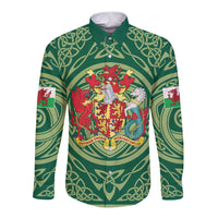 Personalized Carmarthenshire Wales Long Sleeve Button Shirt Map and Emblem Celtic Style - Wonder Print Shop