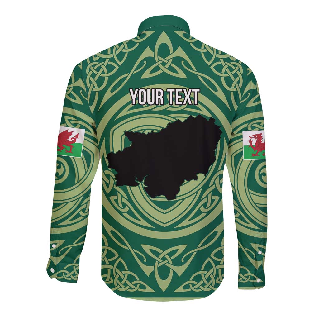 Personalized Carmarthenshire Wales Long Sleeve Button Shirt Map and Emblem Celtic Style - Wonder Print Shop
