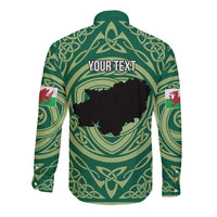 Personalized Carmarthenshire Wales Long Sleeve Button Shirt Map and Emblem Celtic Style - Wonder Print Shop