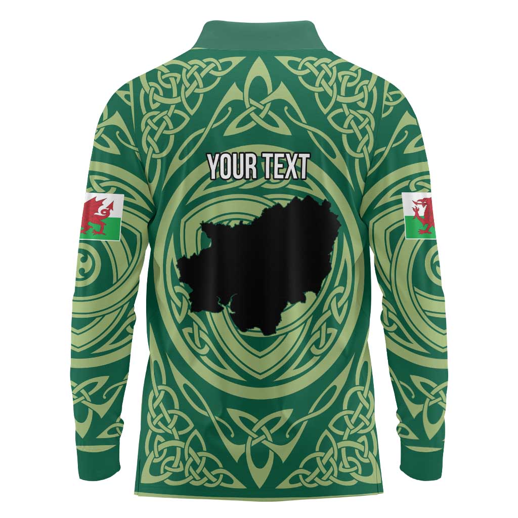 Personalized Carmarthenshire Wales Long Sleeve Polo Shirt Map and Emblem Celtic Style - Wonder Print Shop