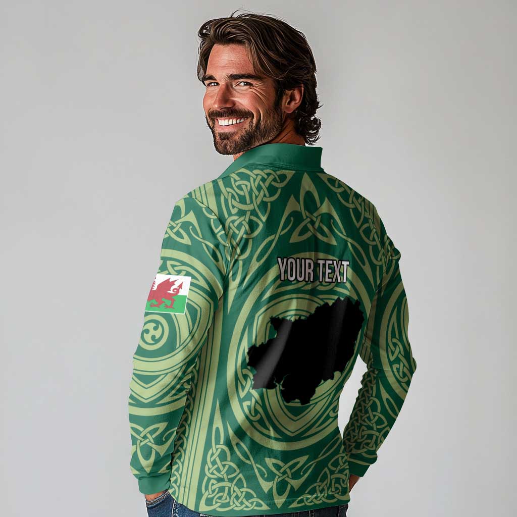Personalized Carmarthenshire Wales Long Sleeve Polo Shirt Map and Emblem Celtic Style - Wonder Print Shop