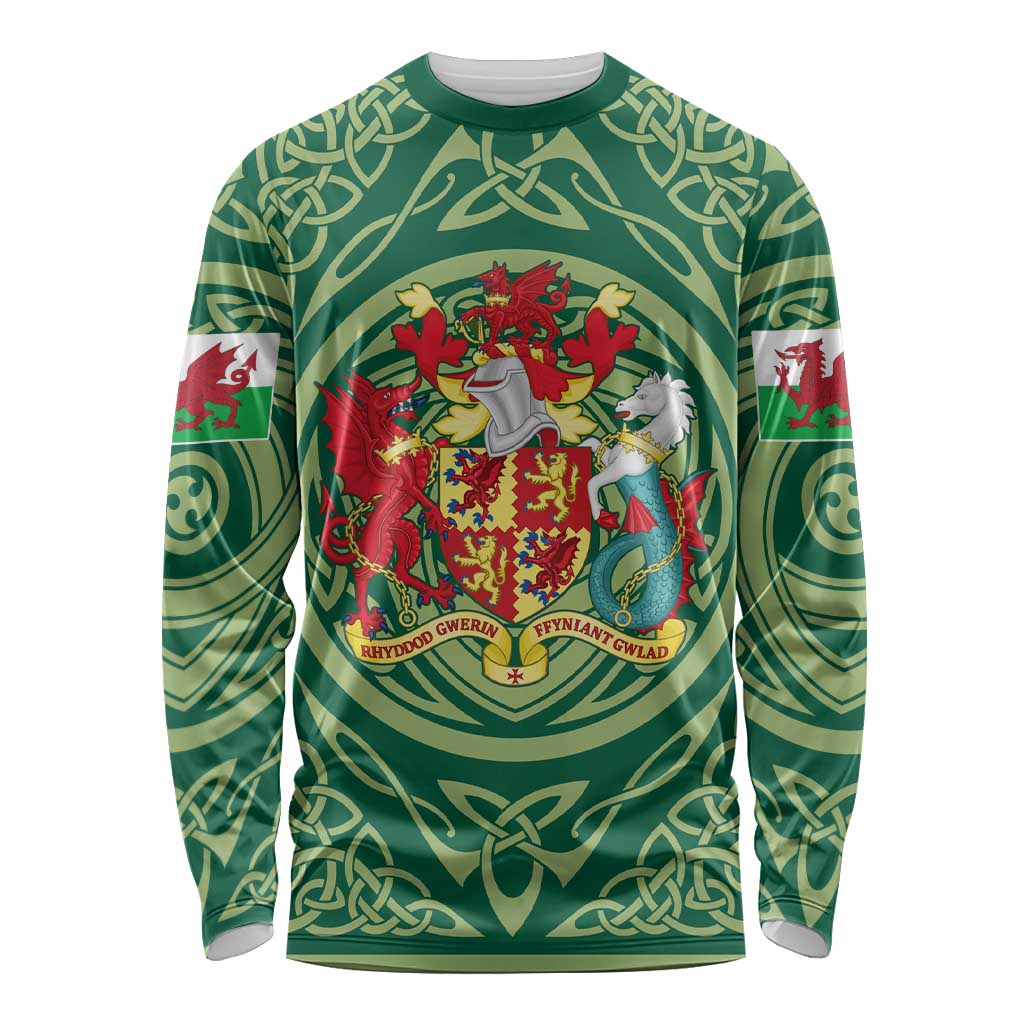 Personalized Carmarthenshire Wales Long Sleeve Shirt Map and Emblem Celtic Style - Wonder Print Shop