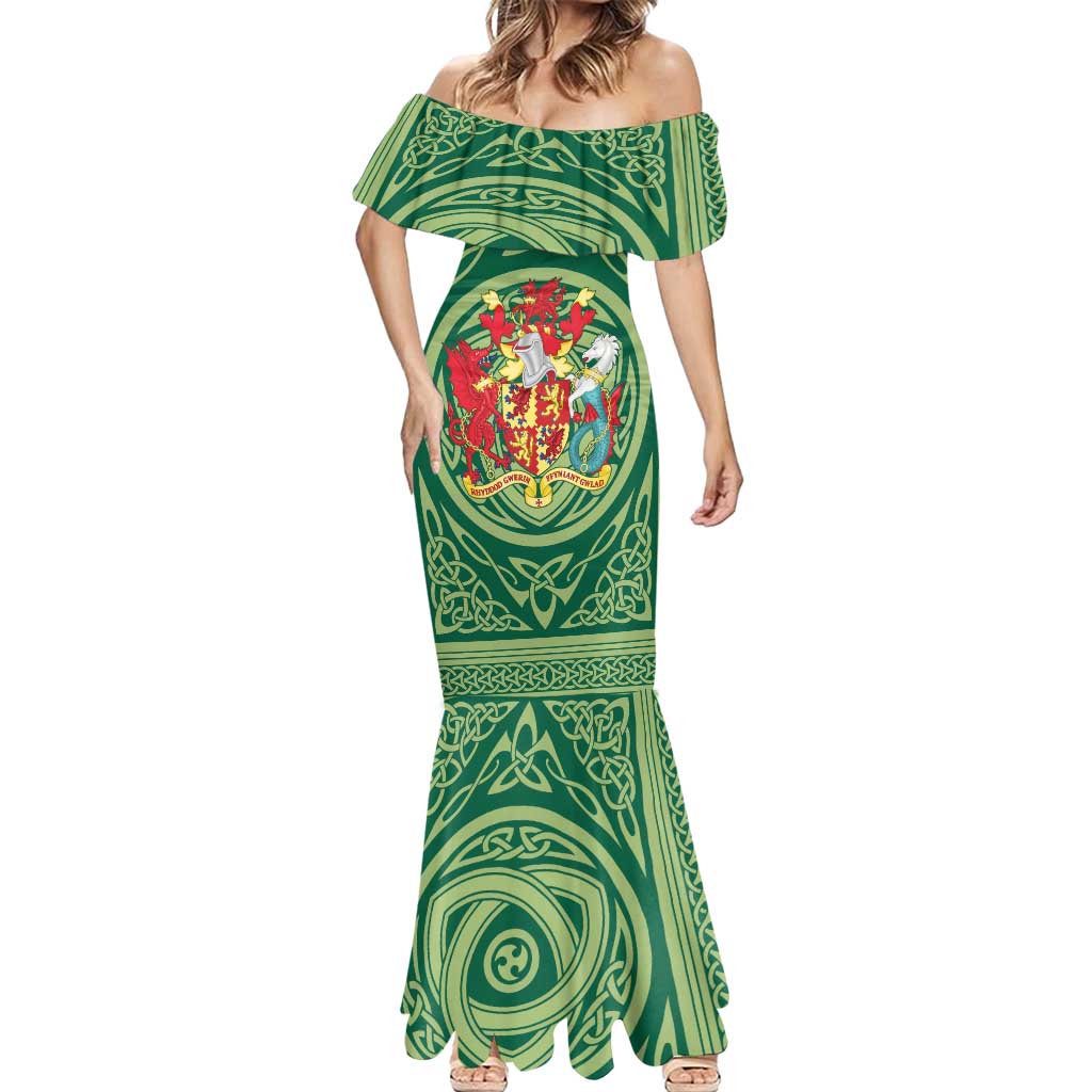 Personalized Carmarthenshire Wales Mermaid Dress Map and Emblem Celtic Style - Wonder Print Shop