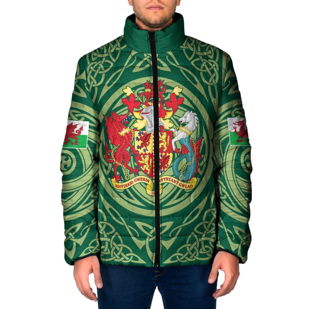 Personalized Carmarthenshire Wales Padded Jacket Map and Emblem Celtic Style - Wonder Print Shop