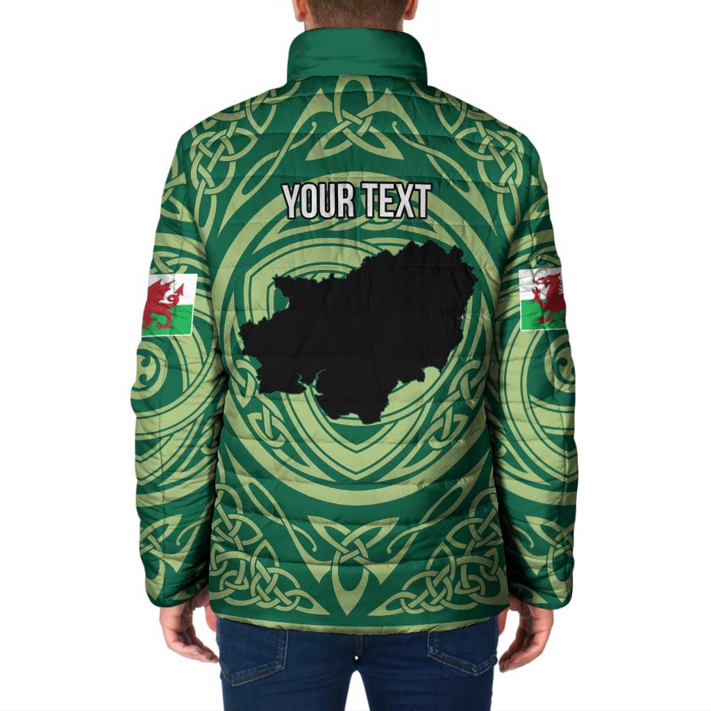 Personalized Carmarthenshire Wales Padded Jacket Map and Emblem Celtic Style - Wonder Print Shop