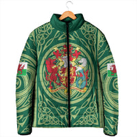 Personalized Carmarthenshire Wales Padded Jacket Map and Emblem Celtic Style - Wonder Print Shop