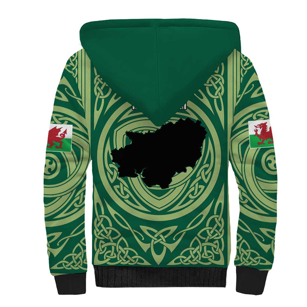 Personalized Carmarthenshire Wales Sherpa Hoodie Map and Emblem Celtic Style - Wonder Print Shop
