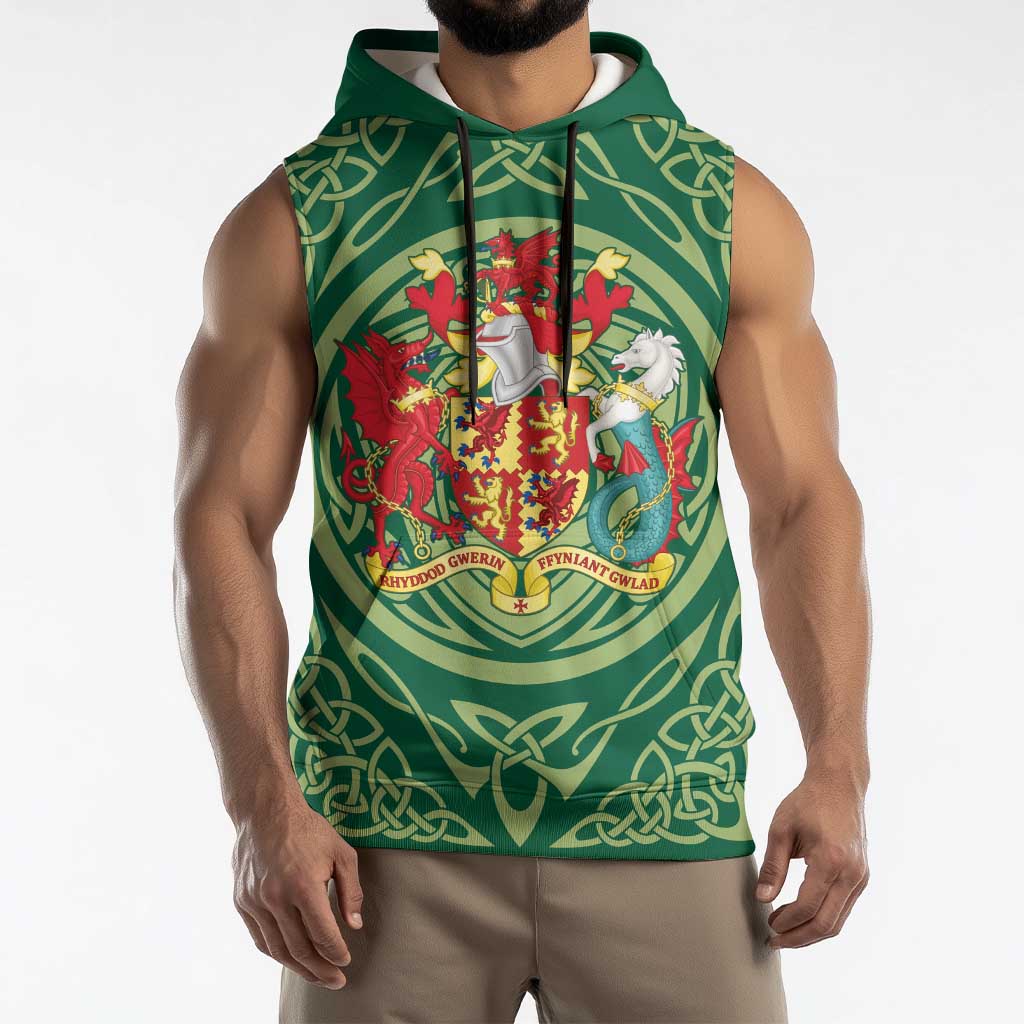 Personalized Carmarthenshire Wales Sleeveless Hoodie Map and Emblem Celtic Style - Wonder Print Shop