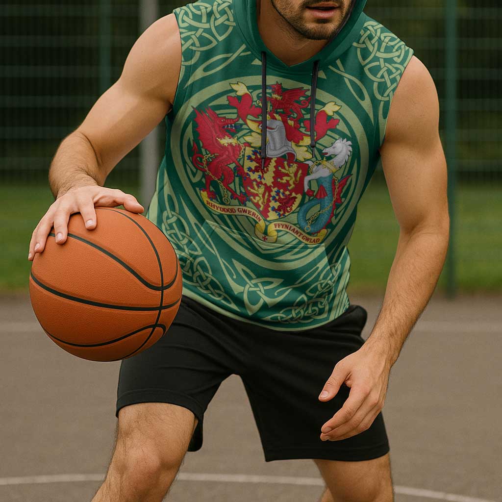 Personalized Carmarthenshire Wales Sleeveless Hoodie Map and Emblem Celtic Style - Wonder Print Shop