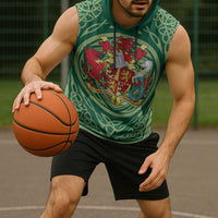 Personalized Carmarthenshire Wales Sleeveless Hoodie Map and Emblem Celtic Style - Wonder Print Shop