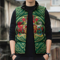 Personalized Carmarthenshire Wales Sleeveless Puffer Jacket Map and Emblem Celtic Style - Wonder Print Shop