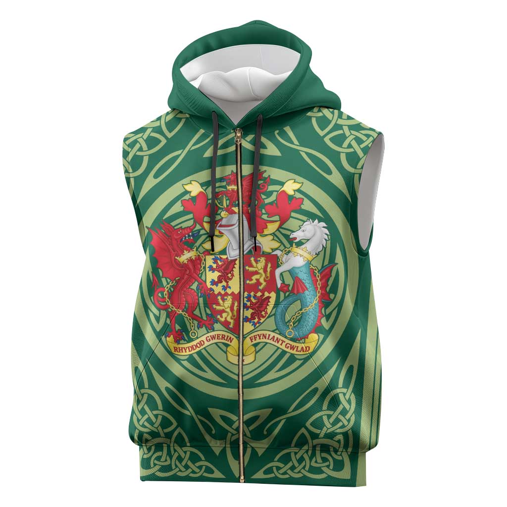 Personalized Carmarthenshire Wales Sleeveless Zip Hoodie Map and Emblem Celtic Style - Wonder Print Shop