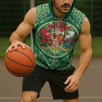 Personalized Carmarthenshire Wales Sleeveless Zip Hoodie Map and Emblem Celtic Style - Wonder Print Shop