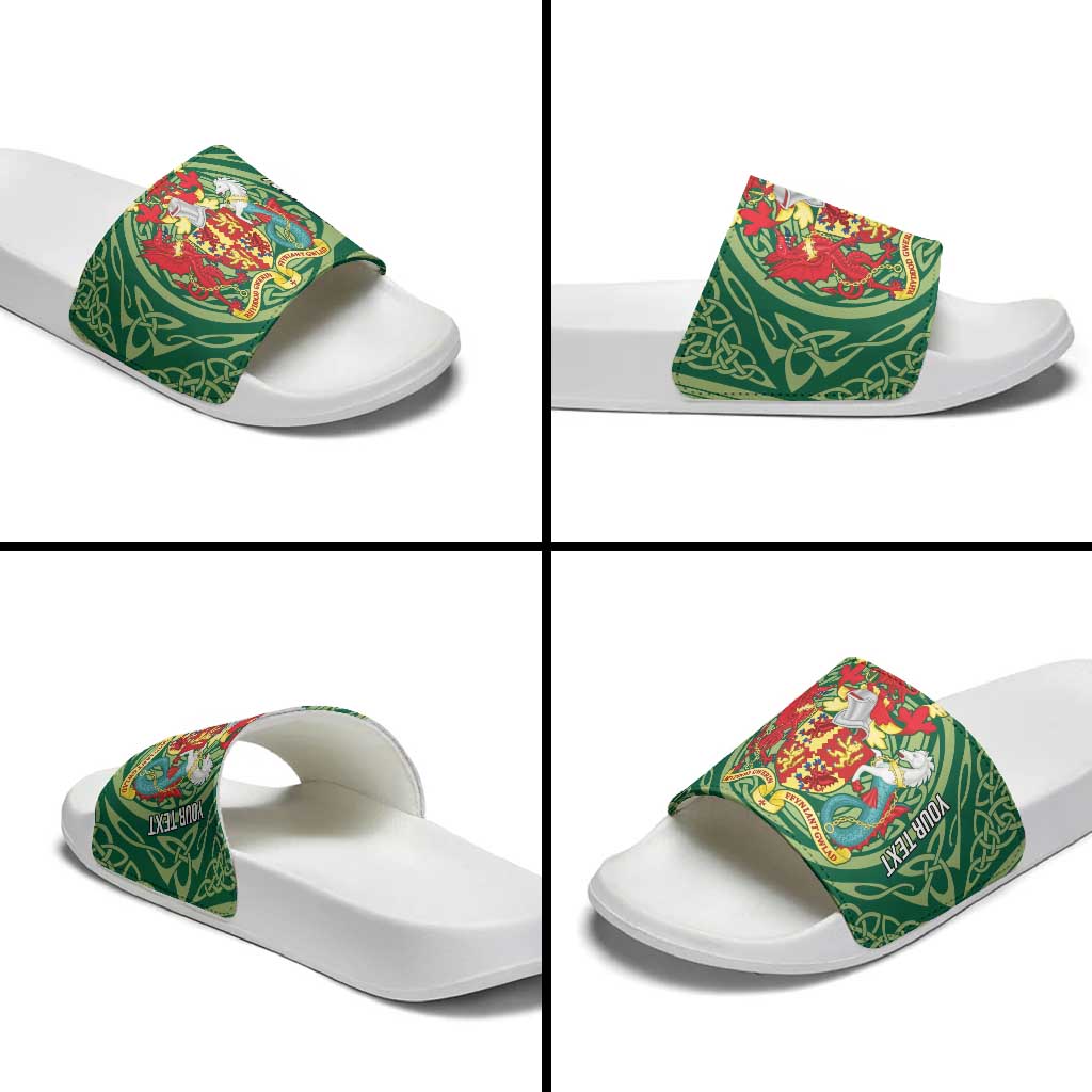 Personalized Carmarthenshire Wales Slide Sandals Map and Emblem Celtic Style - Wonder Print Shop