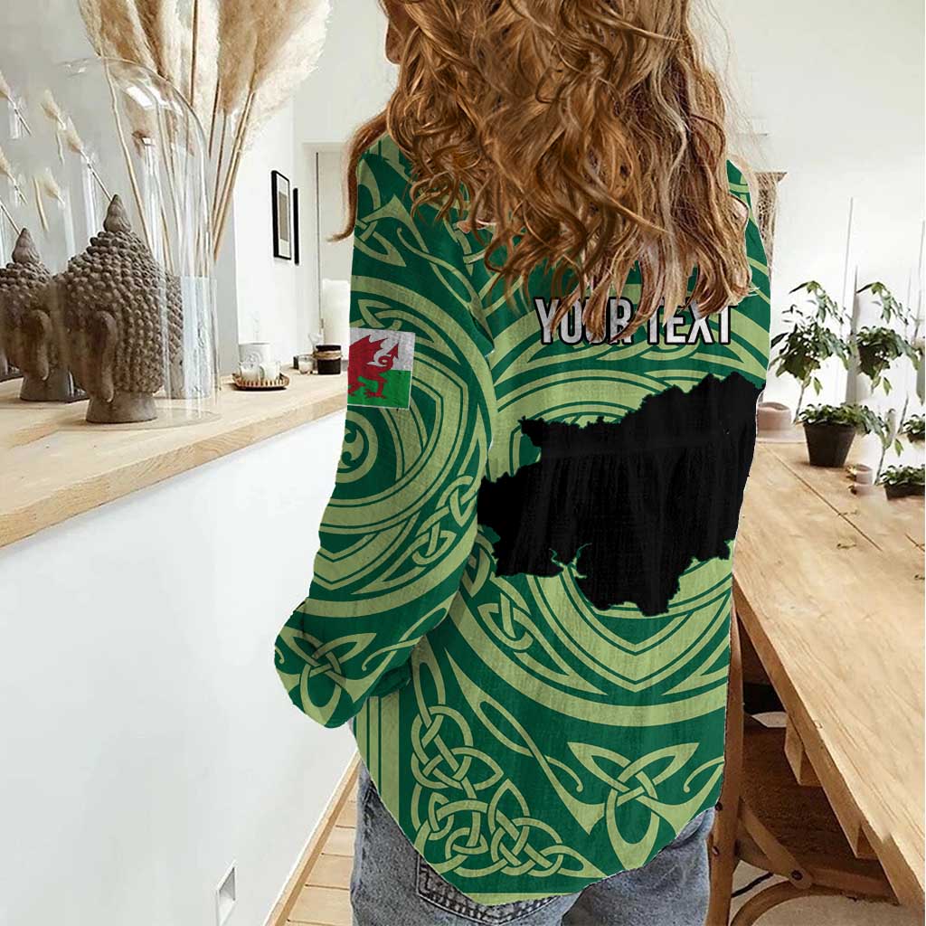 Personalized Carmarthenshire Wales Women Casual Shirt Map and Emblem Celtic Style - Wonder Print Shop