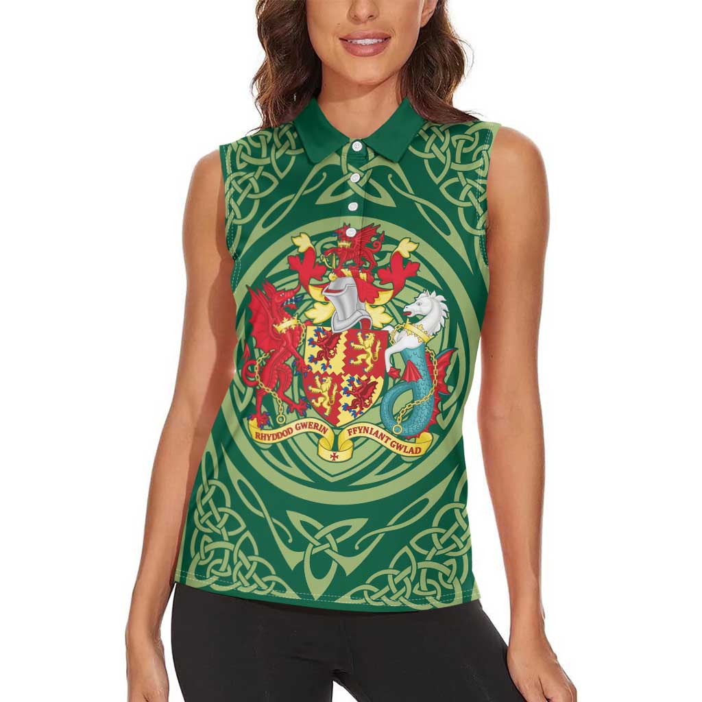Personalized Carmarthenshire Wales Women Sleeveless Polo Shirt Map and Emblem Celtic Style - Wonder Print Shop