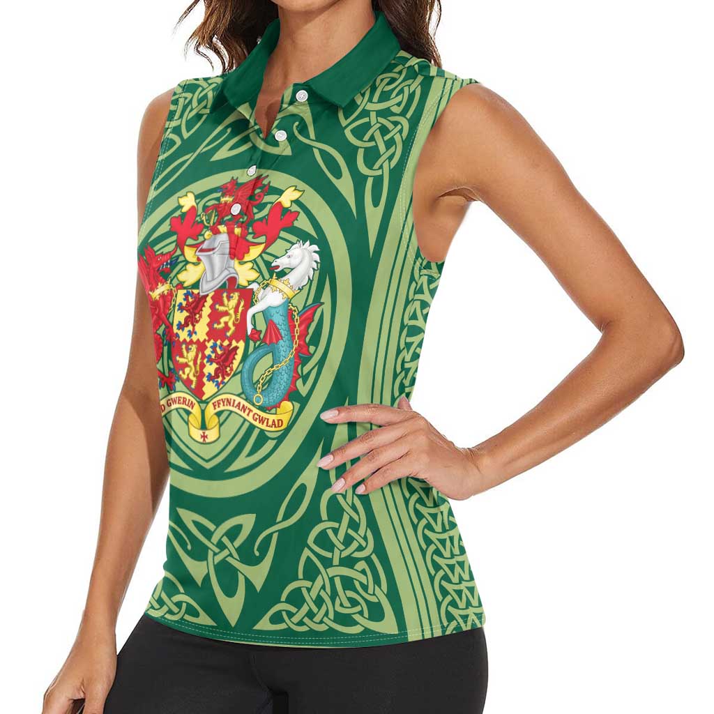 Personalized Carmarthenshire Wales Women Sleeveless Polo Shirt Map and Emblem Celtic Style - Wonder Print Shop
