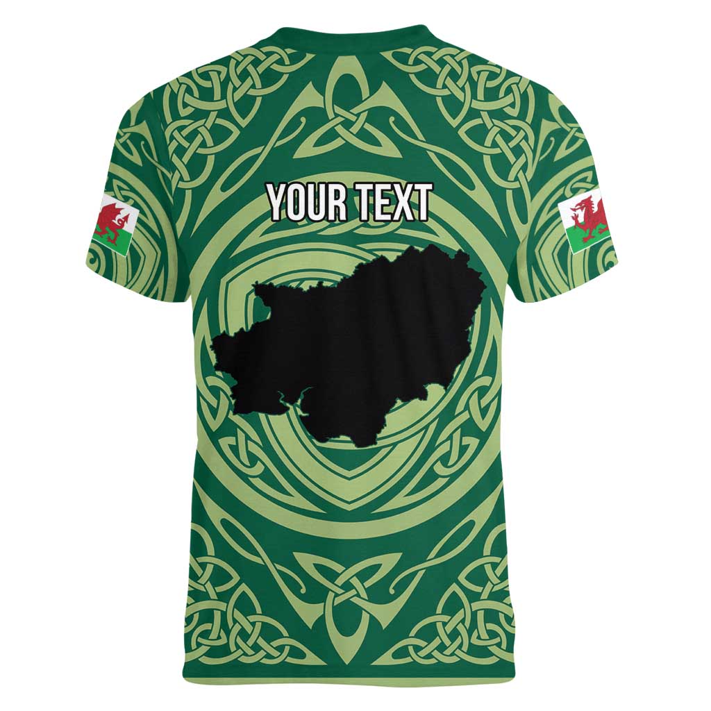 Personalized Carmarthenshire Wales Women V-Neck T-Shirt Map and Emblem Celtic Style - Wonder Print Shop