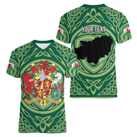 Personalized Carmarthenshire Wales Women V-Neck T-Shirt Map and Emblem Celtic Style - Wonder Print Shop