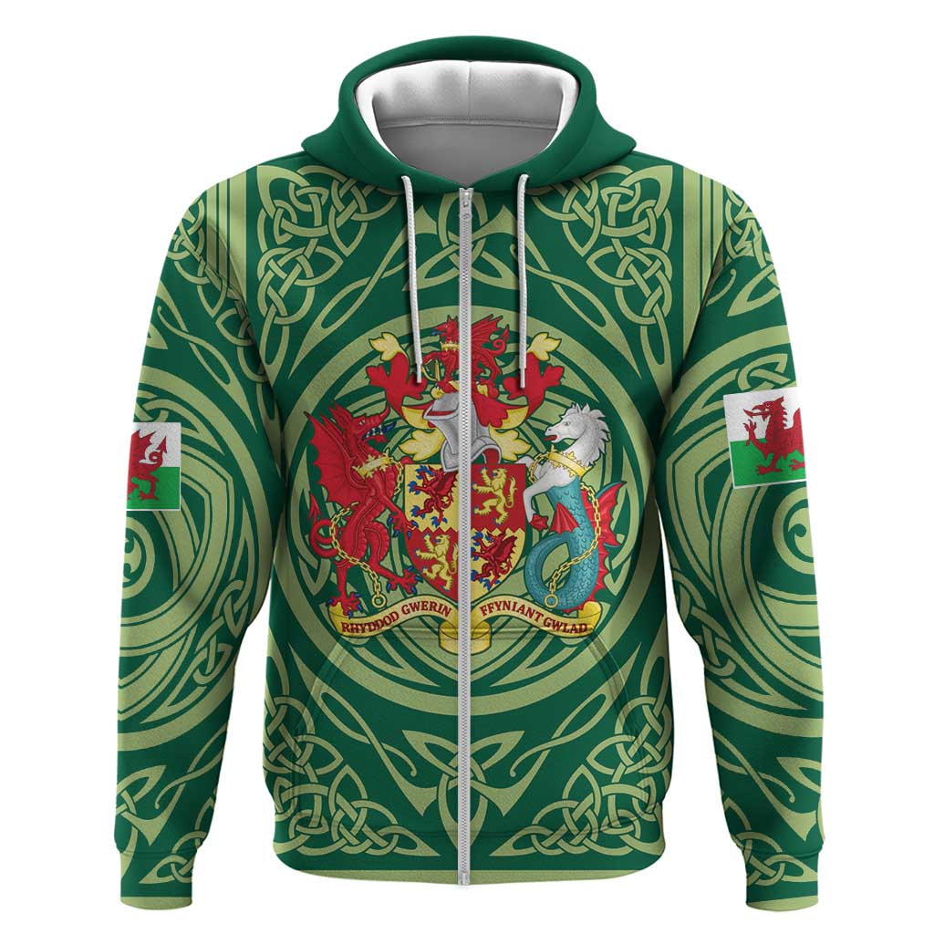 Personalized Carmarthenshire Wales Zip Hoodie Map and Emblem Celtic Style - Wonder Print Shop