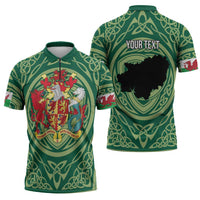 Personalized Carmarthenshire Wales Zipper Polo Shirt Map and Emblem Celtic Style - Wonder Print Shop