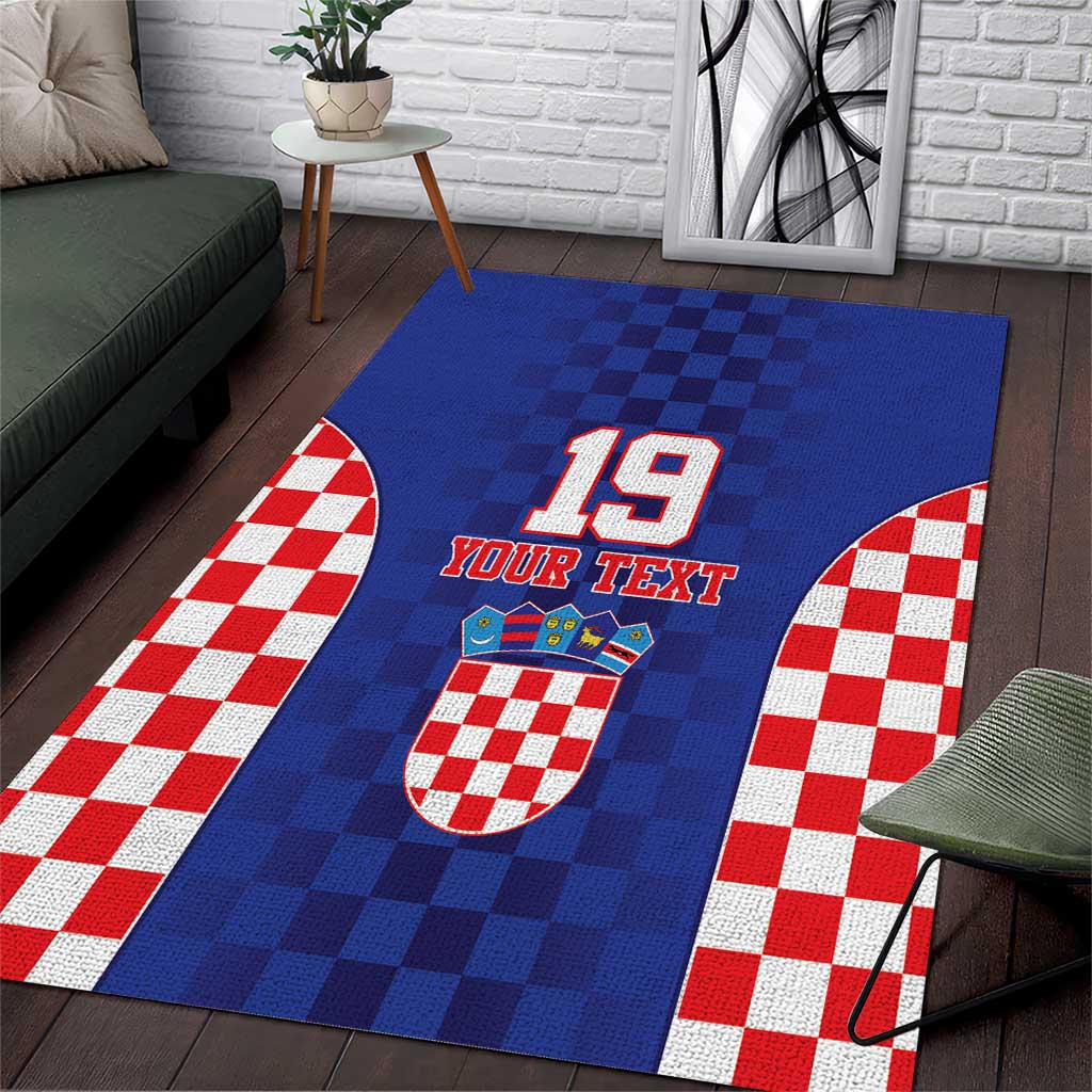 Custom Croatia National Heritage Area Rug Blue Checkered Croatian Pride - Wonder Print Shop