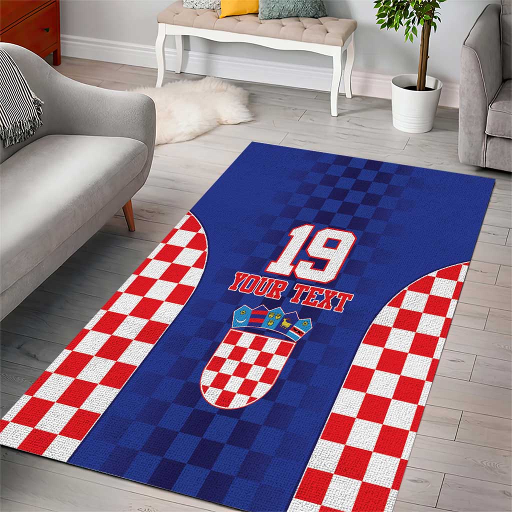Custom Croatia National Heritage Area Rug Blue Checkered Croatian Pride - Wonder Print Shop